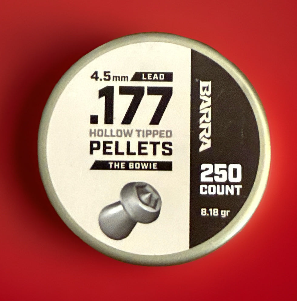.177 Caliber Bowie Hollow Tipped Pellets, Powerful Penetration for Small Game Hunting, Increased Accuracy, 250 Count