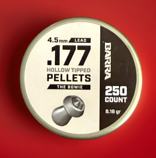 .177 Caliber Bowie Hollow Tipped Pellets, Powerful Penetration for Small Game Hunting, Increased Accuracy, 250 Count