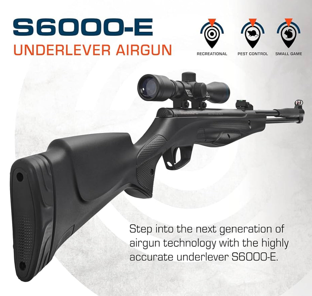 Stoeger S6000-E Combo - .22 Caliber Varmint Rifle Spring Piston - Black Synthetic with Fiber-Optic Sights & 4 x 32 Scope - Pest Control Pellet Sniper