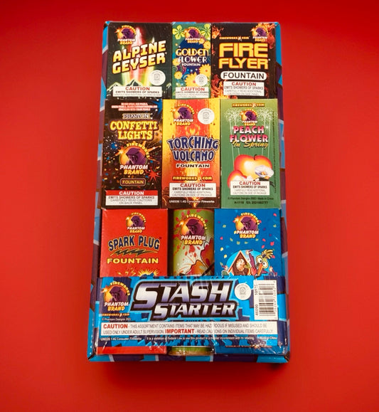Stash Starter - Assorted Variety Fireworks Box Ground Fountain Bundle