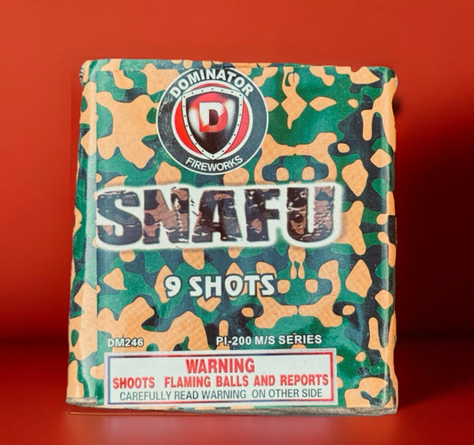 SNAFU 9 Shot Ariel Cake Firework - Flaming Balls Airborne 30 Second Finale