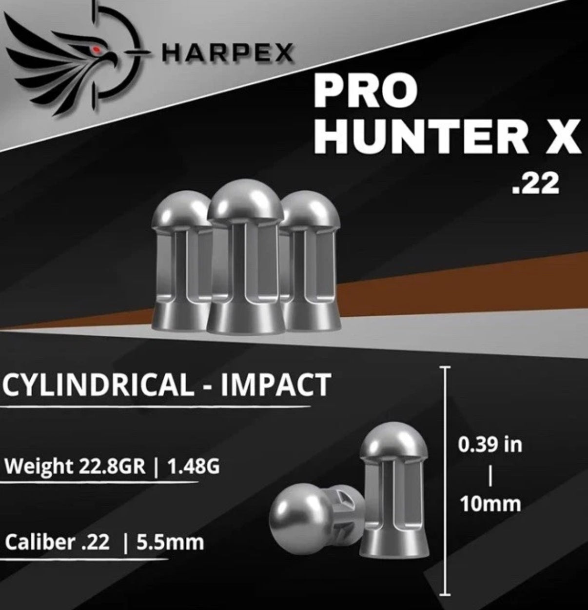 Harpex Slayer Pro Hunter Slug Pellets Grooved Aerodynamic .22 Cal For Heavy Duty Airguns / Hunting / Pest Control