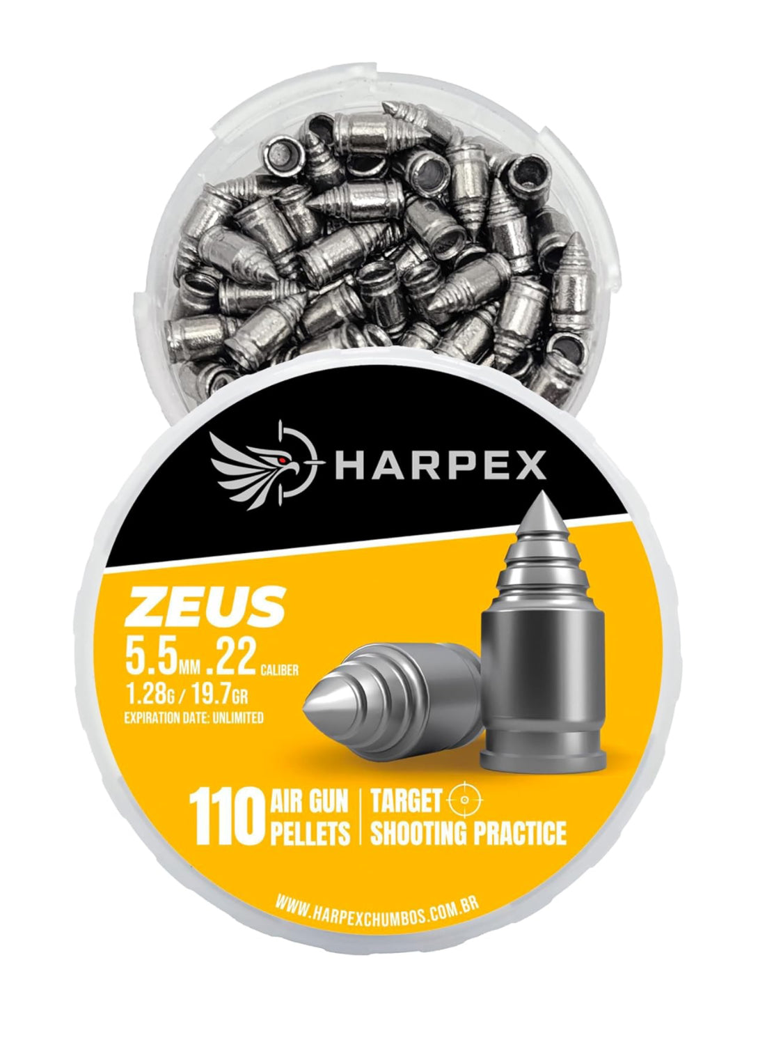 Aquiles ZUES Slayer Rifled Pellets for Airguns - .22 Cal Heavy Hunter Pointed Airgun Slugs - 110ct Harpex Zues - Harpex USA - Harpex Brazil