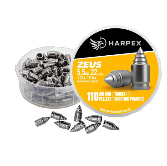 Aquiles ZUES Slayer Rifled Pellets for Airguns - .22 Cal Heavy Hunter Pointed Airgun Slugs - 110ct Harpex Zues - Harpex USA - Harpex Brazil