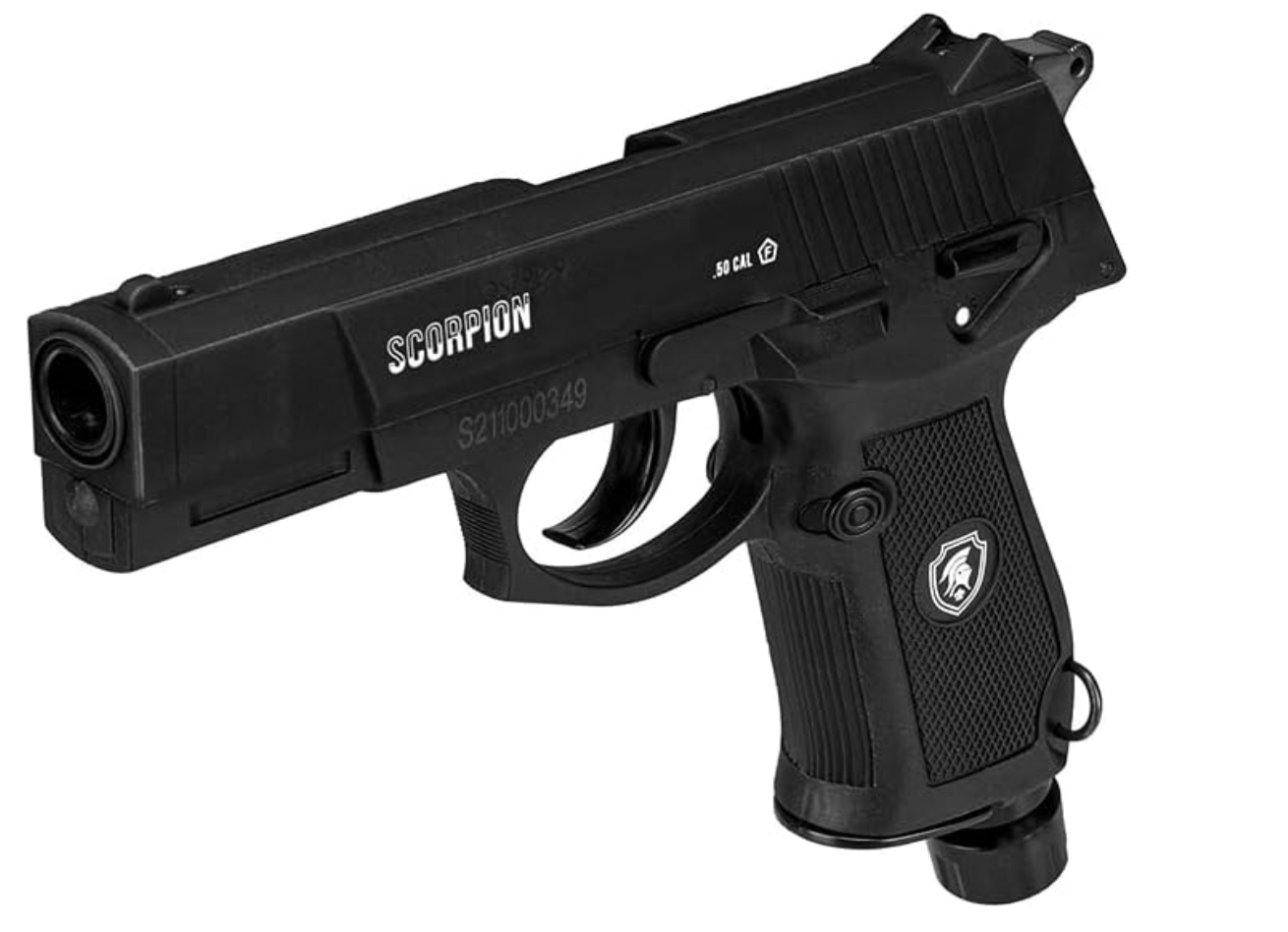 Scorpion .50 Cal Black Self Defense Kinetic Air Pistol / Pepper Pistol Less Lethal Airgun By Lancer International