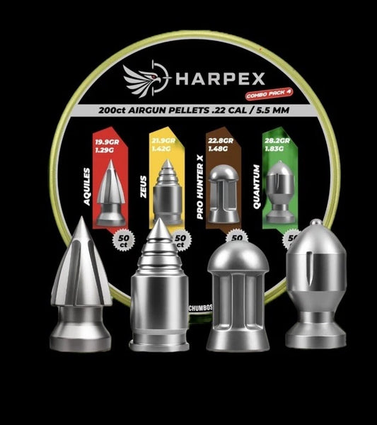 Harpex Pellets Variety Combo Pack - Aquiles / Zues / Quantum / Pro Hunter - Harpex USA .22 Caliber Pellet Slugs
