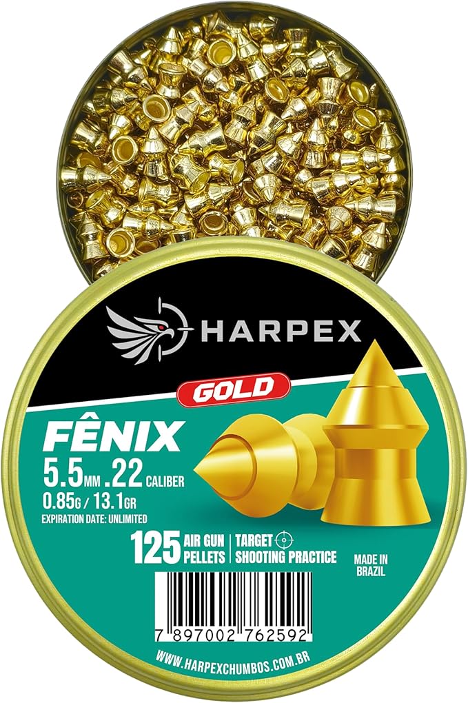 Harpex USA - Fenix Gold Airgun Pellets .22 Caliber Copper Coated Pointed Tip Lead Airgun Slugs