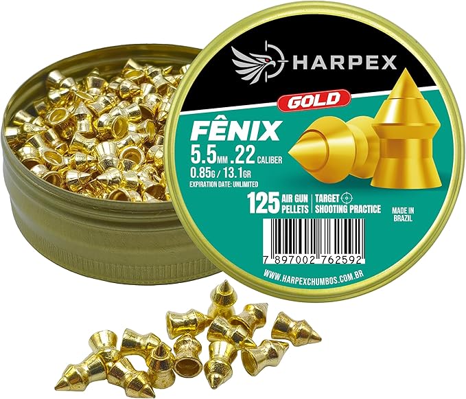 Harpex USA - Fenix Gold Airgun Pellets .22 Caliber Copper Coated Pointed Tip Lead Airgun Slugs