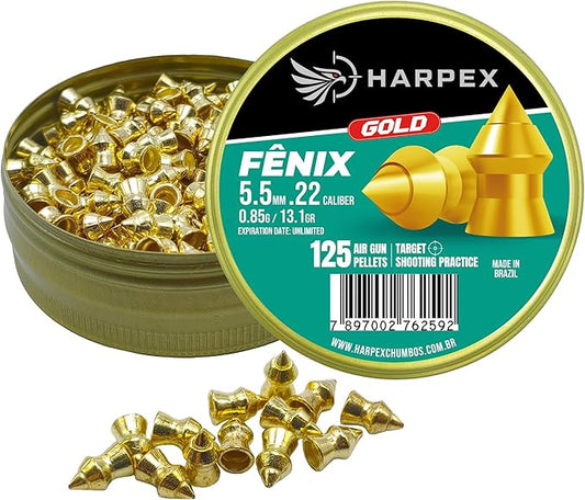 Harpex USA - Fenix Gold Airgun Pellets .22 Caliber Copper Coated Pointed Tip Lead Airgun Slugs
