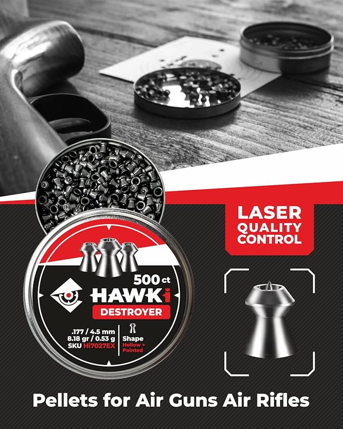 .177 Hawki Destroyer Hollow Point Tipped Slugs for .177 Airguns / Pellet Guns Bulk 500 Count Box