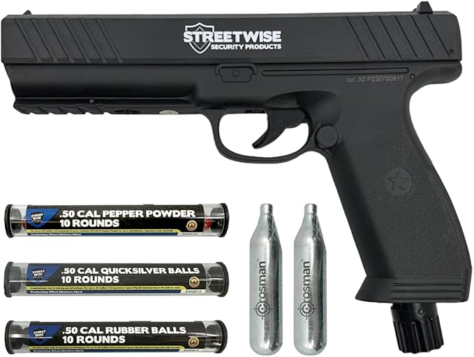 Black SH1 Less Lethal .50 Caliber Defense Launcher, Kinetic Impact Gun - Self Defense Air Pistol - Streewise Heat International