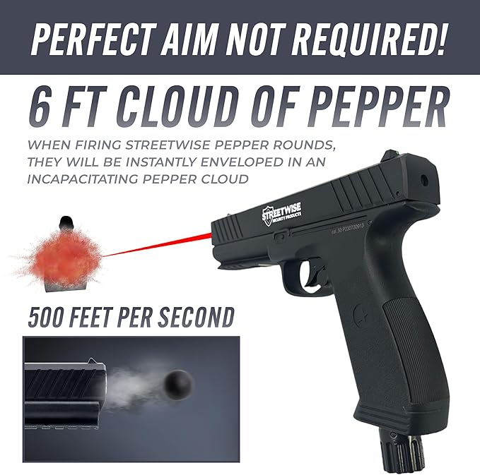 Black SH1 Less Lethal .50 Caliber Defense Launcher, Kinetic Impact Gun - Self Defense Air Pistol - Streewise Heat International