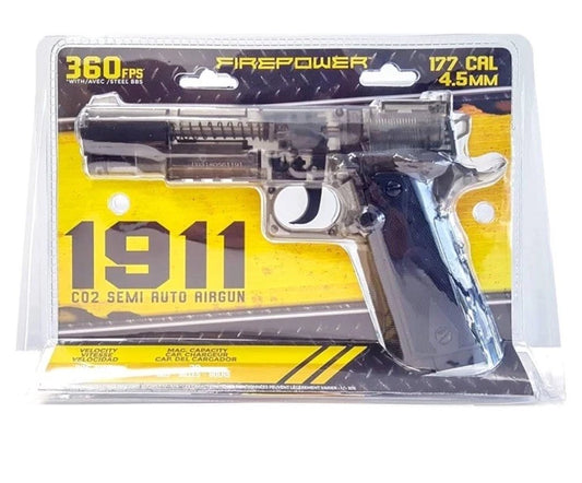 Colt 1911 Semi Automatic Plastic Frame .177 Caliber BB Gun Spring Racking Slide Air Pistol Clear Finish